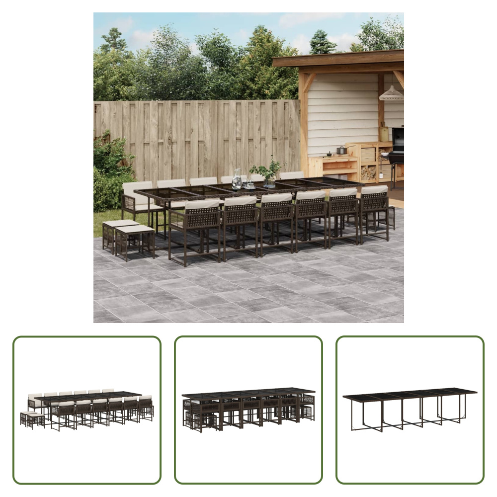 The Living Store 17-częściowy ogrodowy zestaw jadalniany z poduszkami z brązowego polirattanu