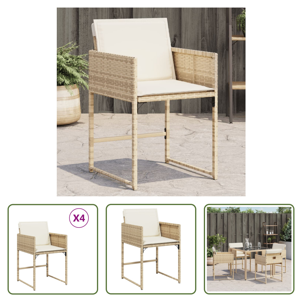 The Living Store Krzesła ogrodowe z poduszkami 4 szt. Beżowy polirattan