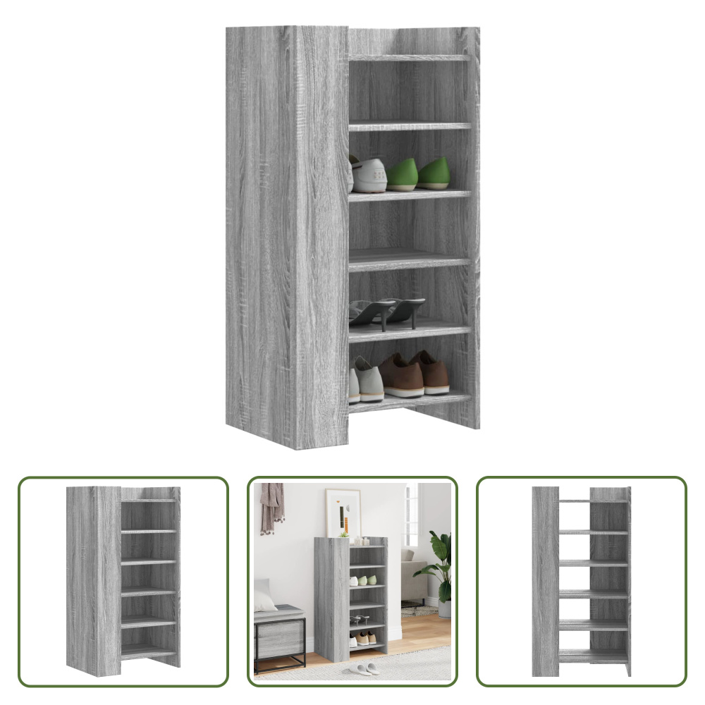 The Living Store Szafka na buty Grey Sonoma 52x37,5x100 cm Materiał drewnopochodny