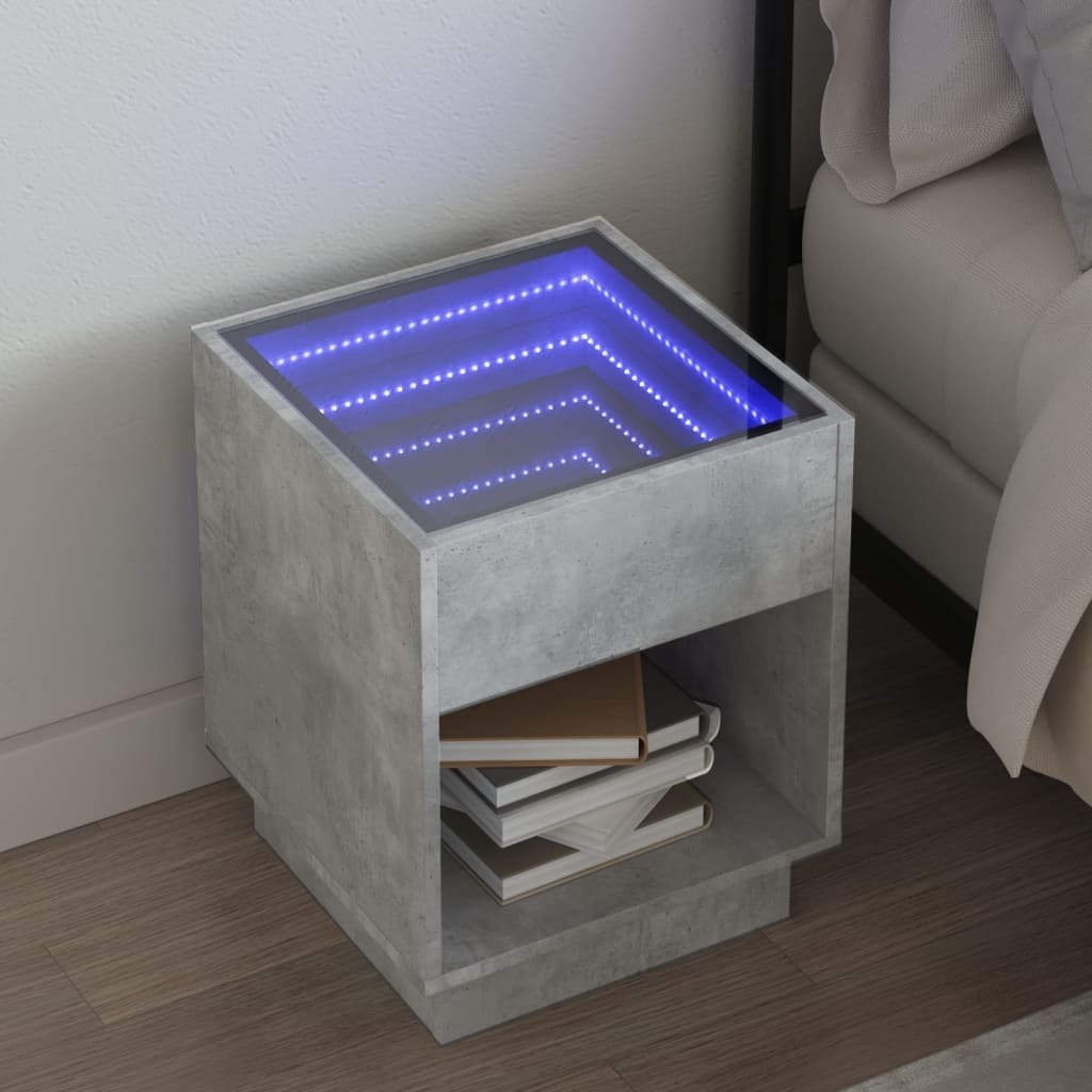 vidaXL Szafka nocna z Infinity-LED betonowa szara 40x40x50 cm