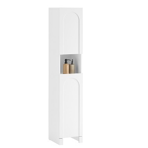 SoBuy BZR163-W Wysoka szafka z 2 drzwiami i 6 przegrodami Szafka do przechowywania Szafka łazienkowa z otwartymi przegrodami wąska biała WD ok. 30x160x30cm