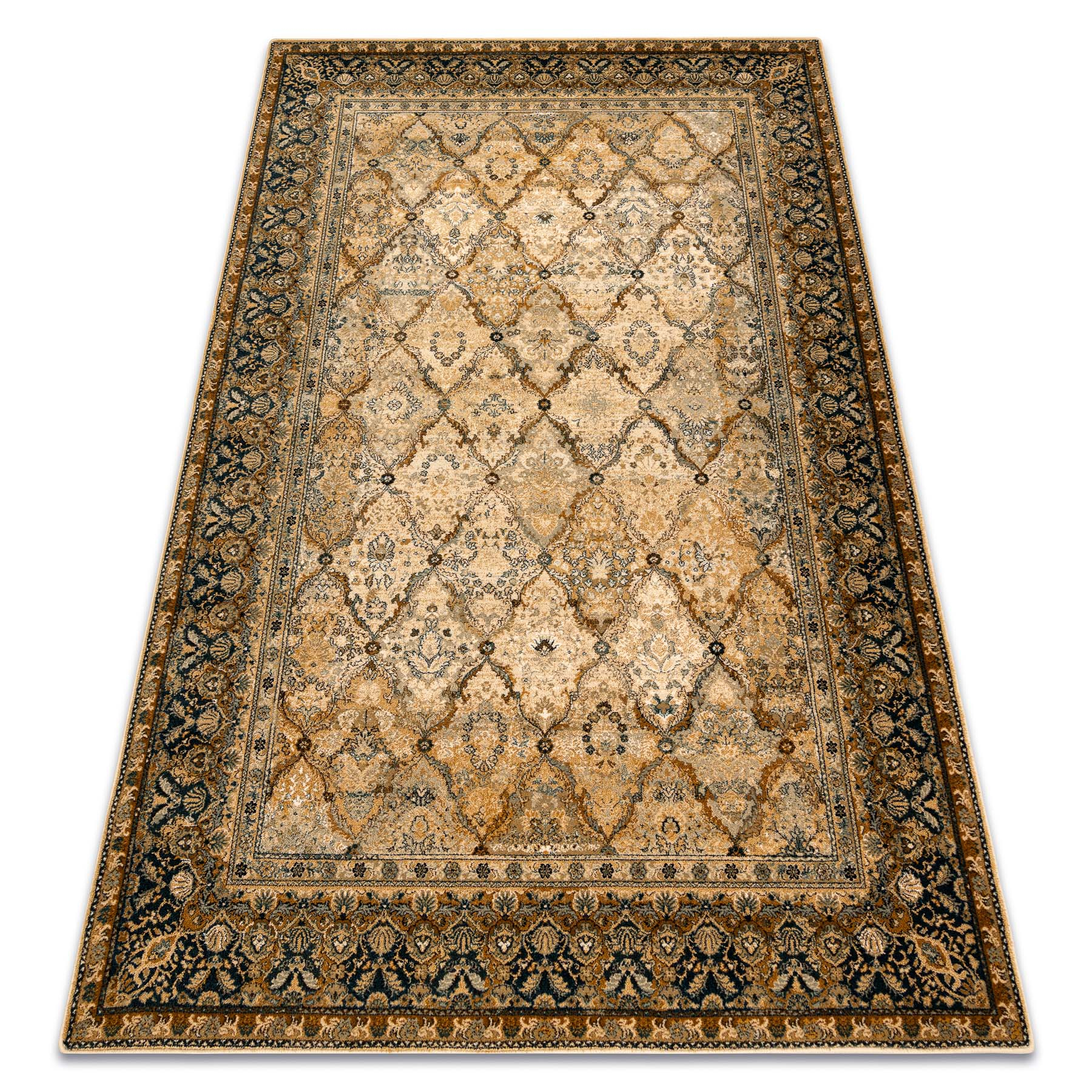 Dywan wełniany OMEGA Grenada Ramka, romby, orientalny - koniak beżowy 66x100 cm