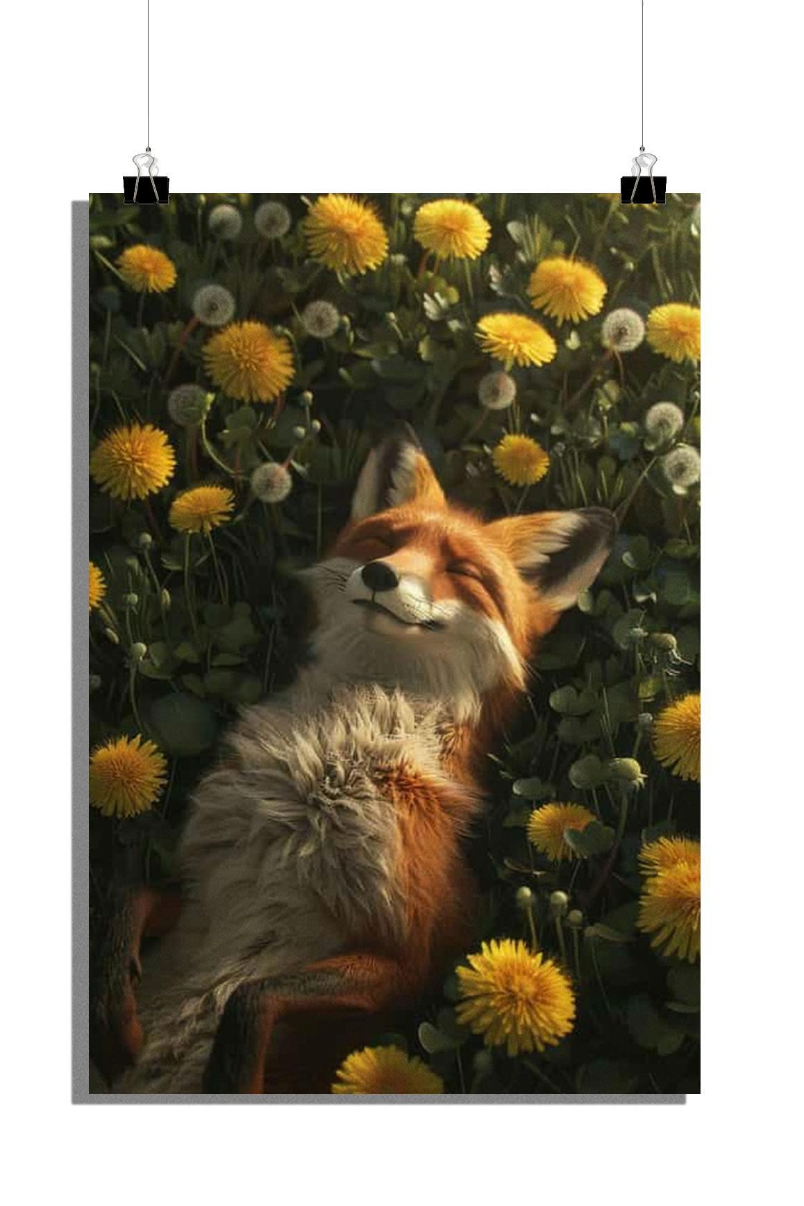 Plakat Lis - Plakat Pole Kwiatów - Plakat Zwierzę - Plakat Kwiat - 61x91cm - Idealny do oprawienia w ramkę