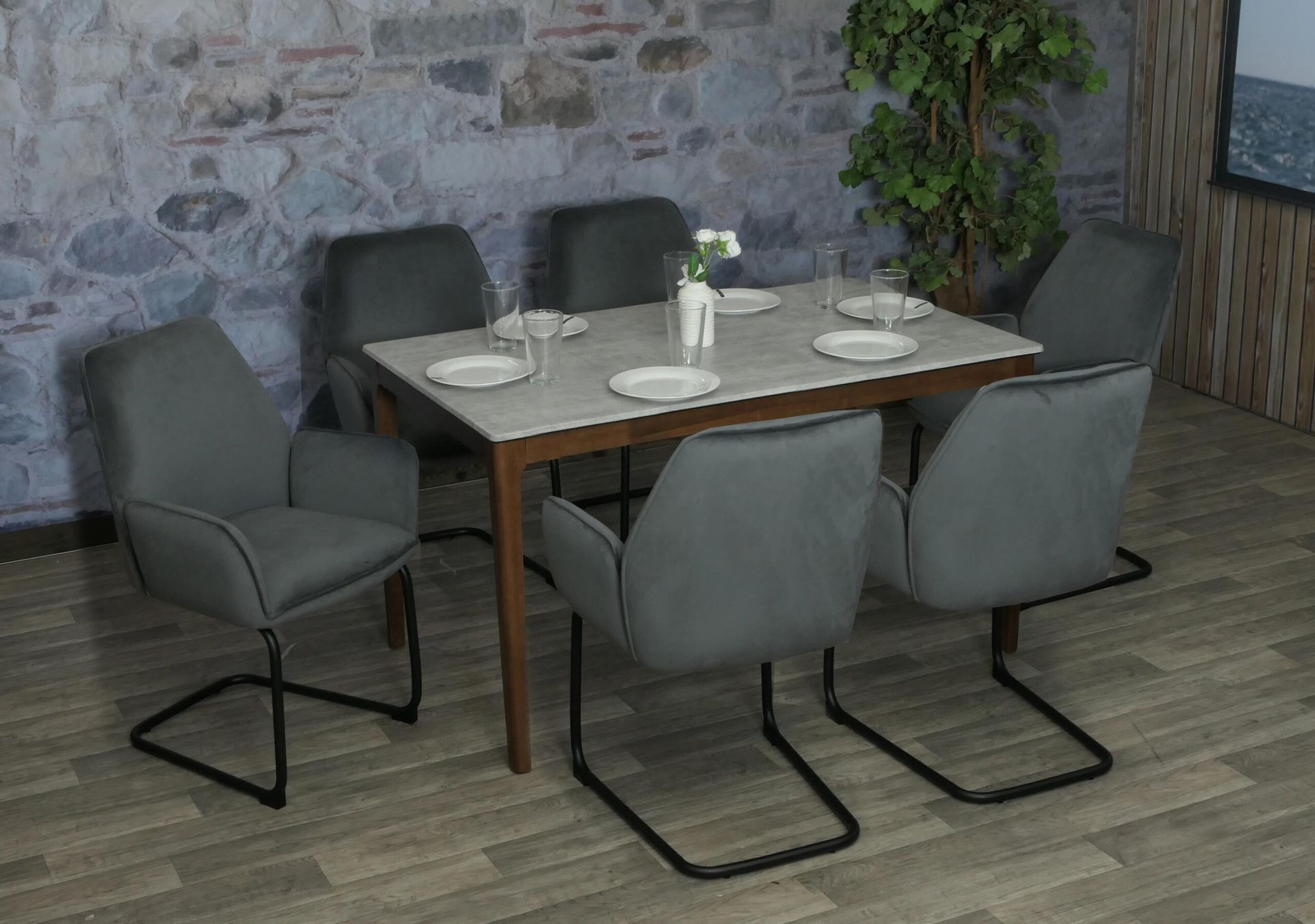 zestaw 6 krzeseł wspornikowych HWC-G67, krzesło do jadalni, krzesło kuchenne, tkanina/tekstylia Oeko-Tex MVG ~ ciemnoszary