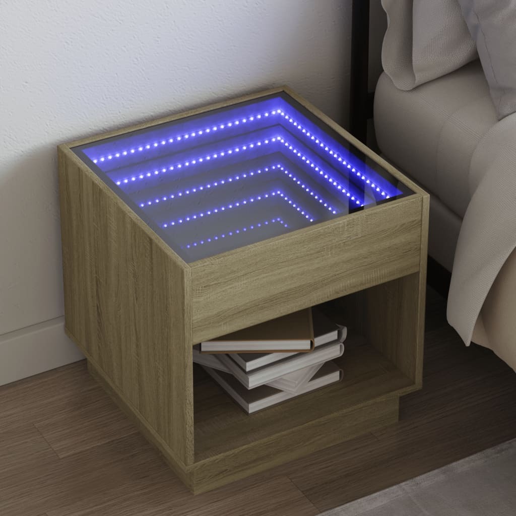 vidaXL Szafka nocna z Infinity LED dąb sonoma 50x50x50 cm