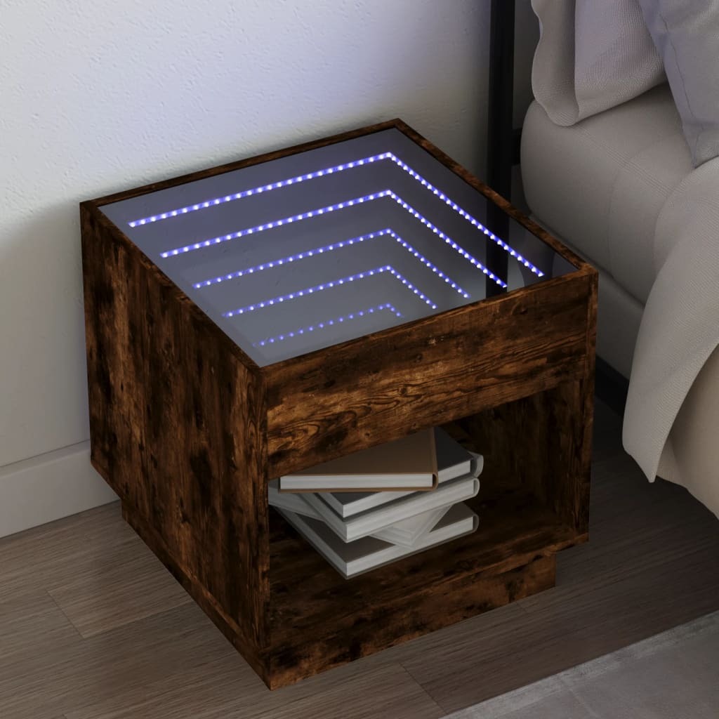 vidaXL Szafka nocna z Infinity-LED dąb wędzony 50x50x50 cm