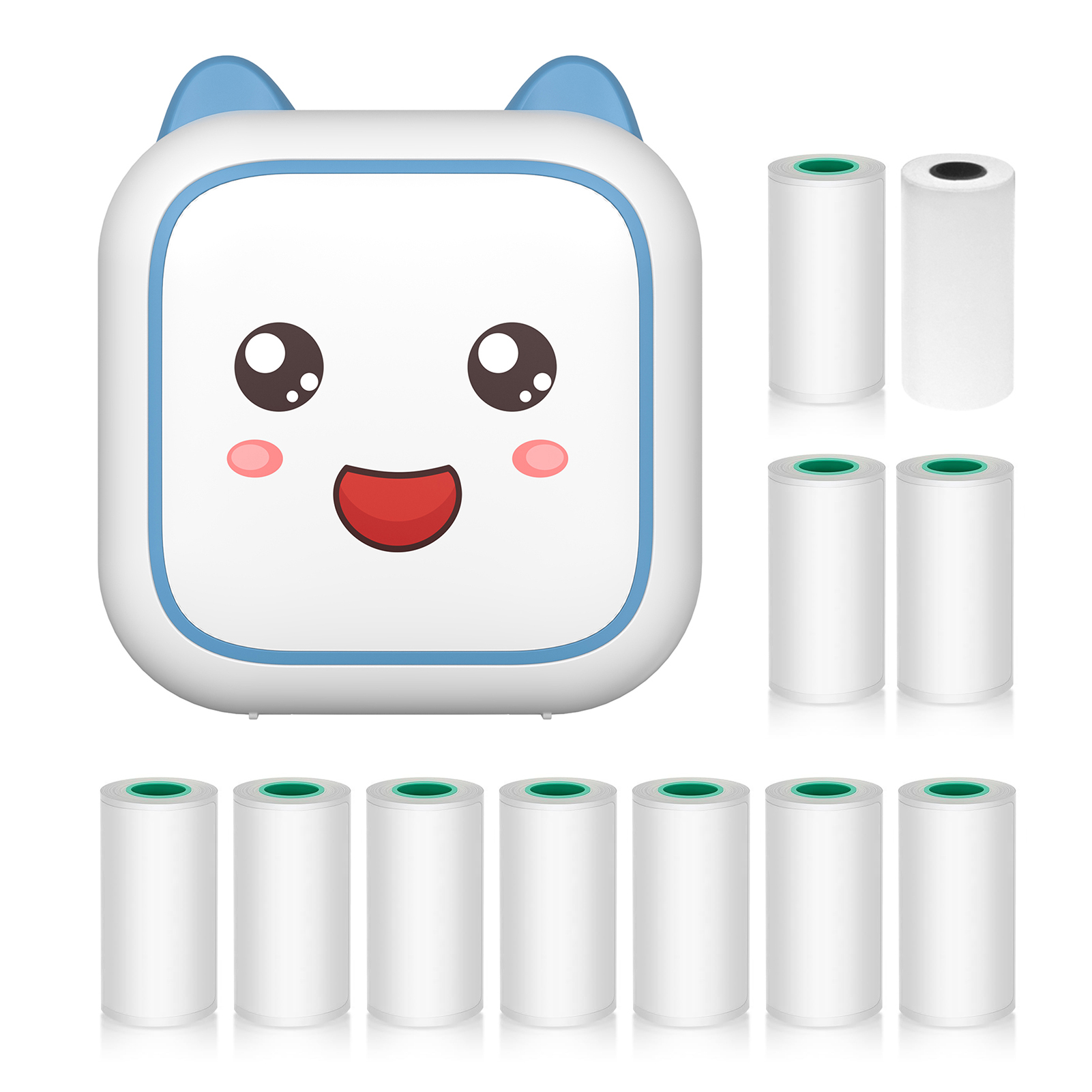 Mini drukarka termiczna do tworzenia naklejek, natychmiastowe drukowanie zdjęć przez Bluetooth, do smartfonów z 1 rolką papieru 57 mm + 10 samoprzylepnych rolek papieru