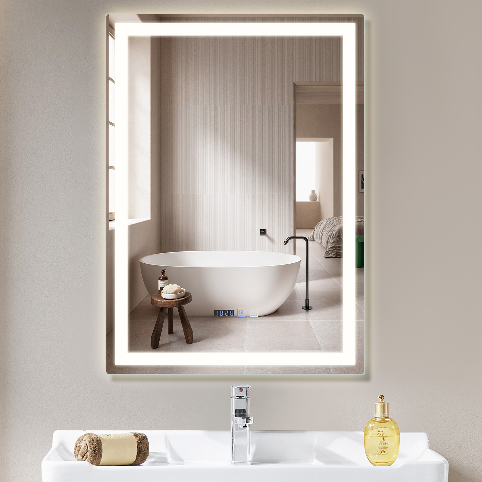ZMH Mirror lustro łazienkowe z oświetleniem LED lustro łazienkowe 60x80 cm lustro ścienne łazienka IP44 funkcja odmgławiania światło lustro ściemnialne 3000K-6500K