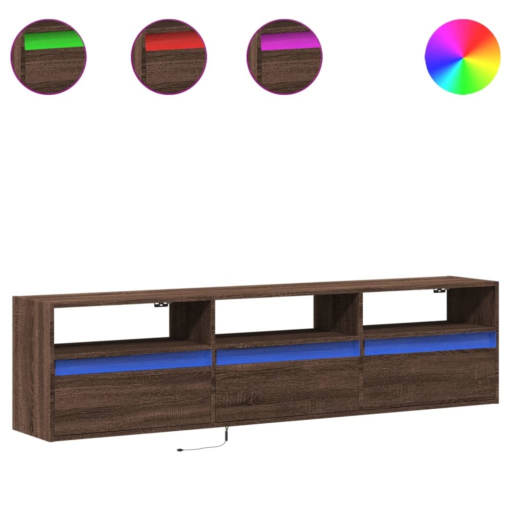 vidaXL Ścienna szafka pod telewizor z diodami LED w kolorze brązowego dębu 180x31x45 cm