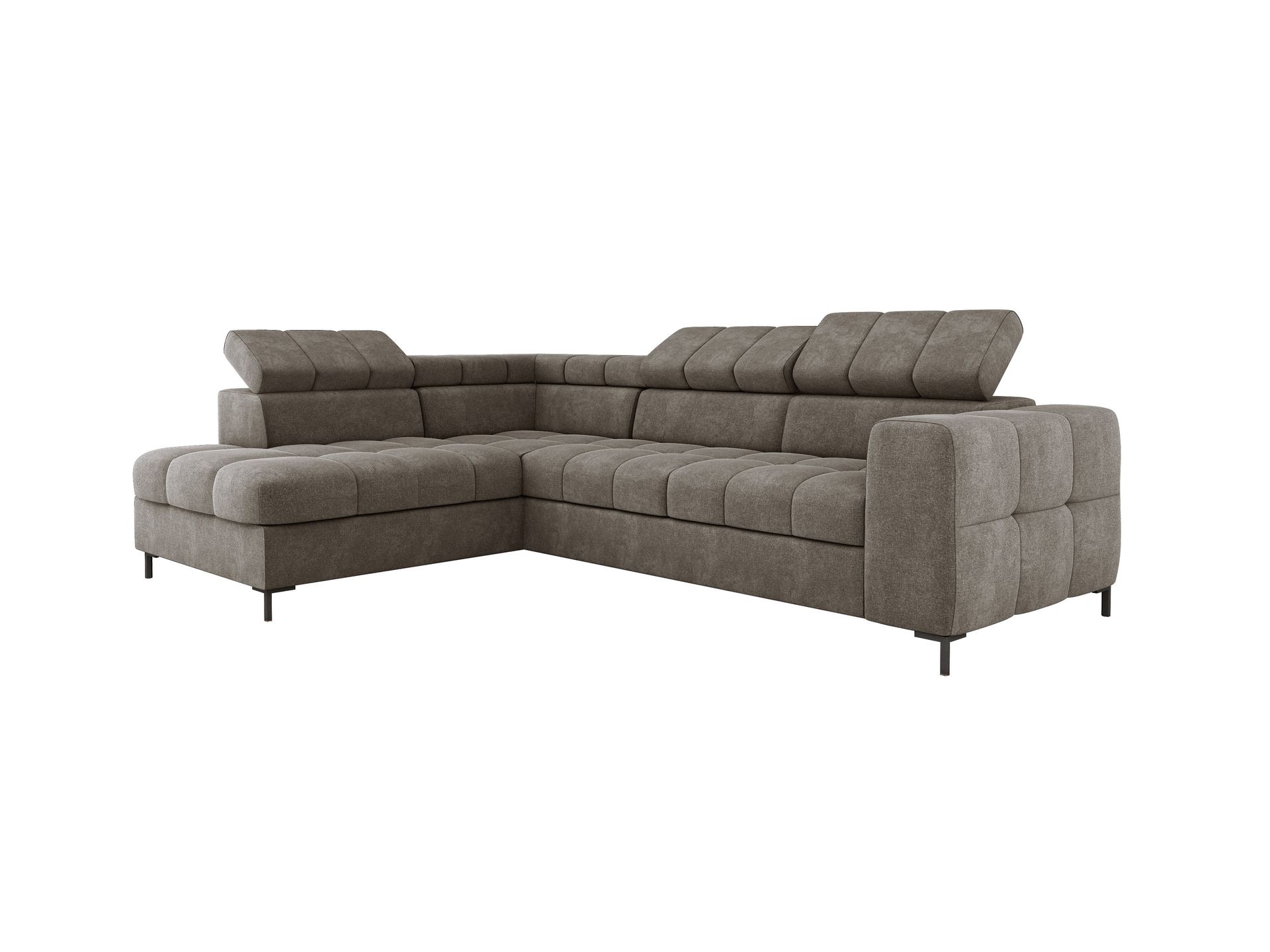 Nowoczesny narożnik PABLO 279x201 cm, rozkładana sofa z regulowanymi zagłówkami, pojemnik na pościel, solidne metalowe nóżki, wysokiej jakości tkanina VOGUE w różnych kolorach lewy układ, kolor BEIGE