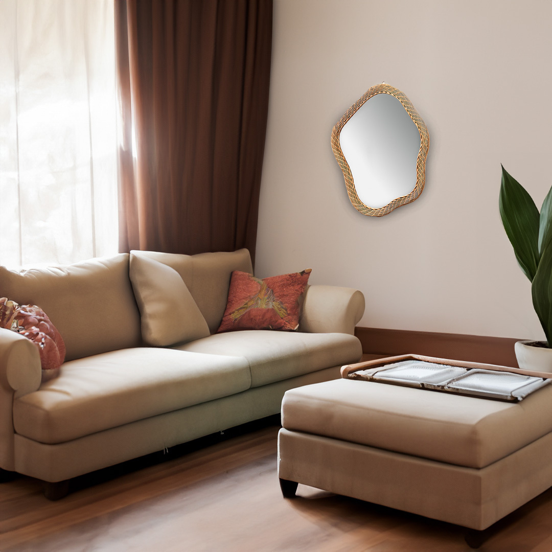 Lustro Kobolo lustro ścienne - LUCA - z ramą wykonaną z naturalnej wierzby - naturalny brąz - Asymetryczna duża nowoczesnaReplika acjaReplika acja wyposażenie salonu