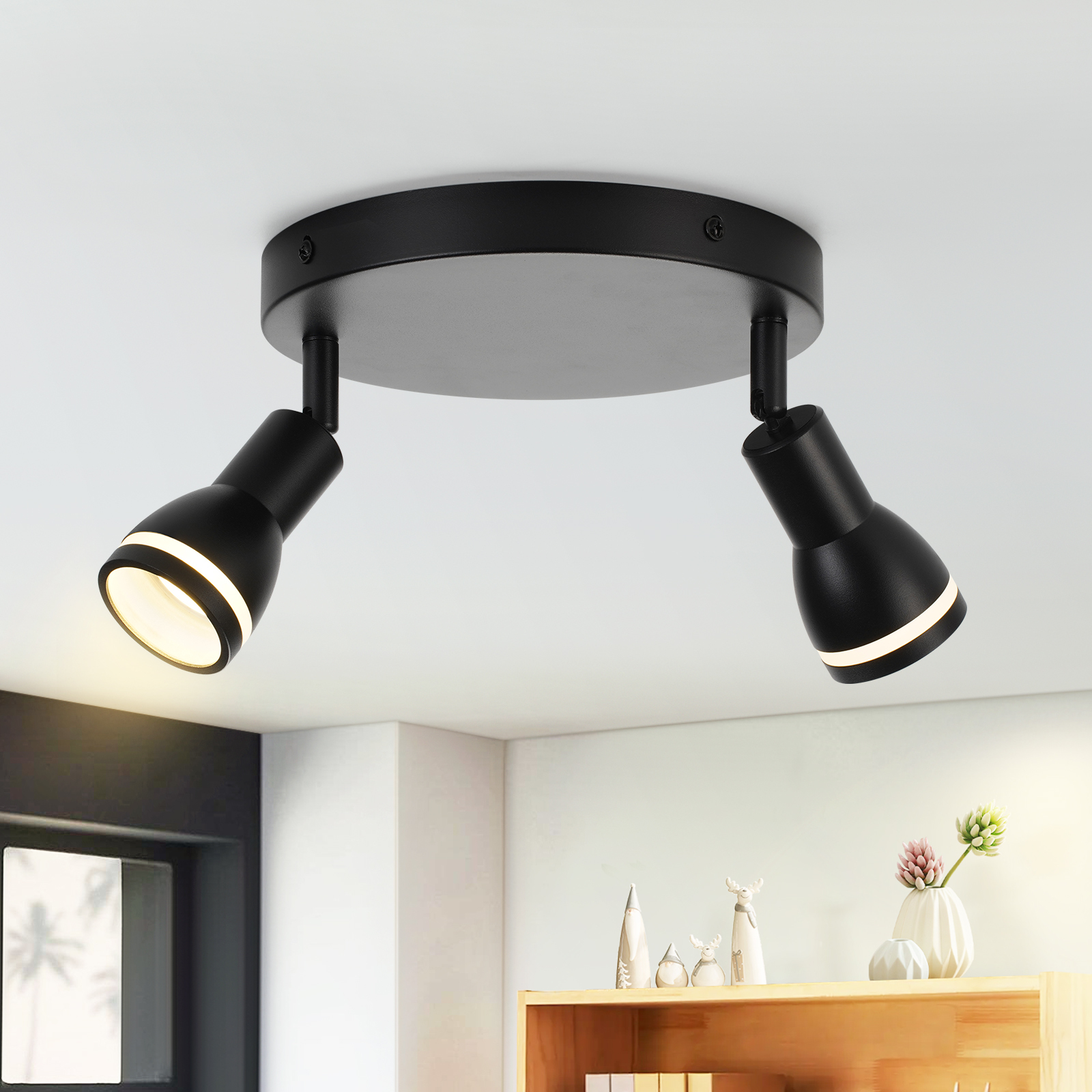 ZMH LED lampa sufitowa czarny reflektor sufitowy 2 płomienie lampa sufitowa GU10 obrotowy reflektor ścienny do przedpokoju salon kuchnia lampa do przedpokoju bez żarówki