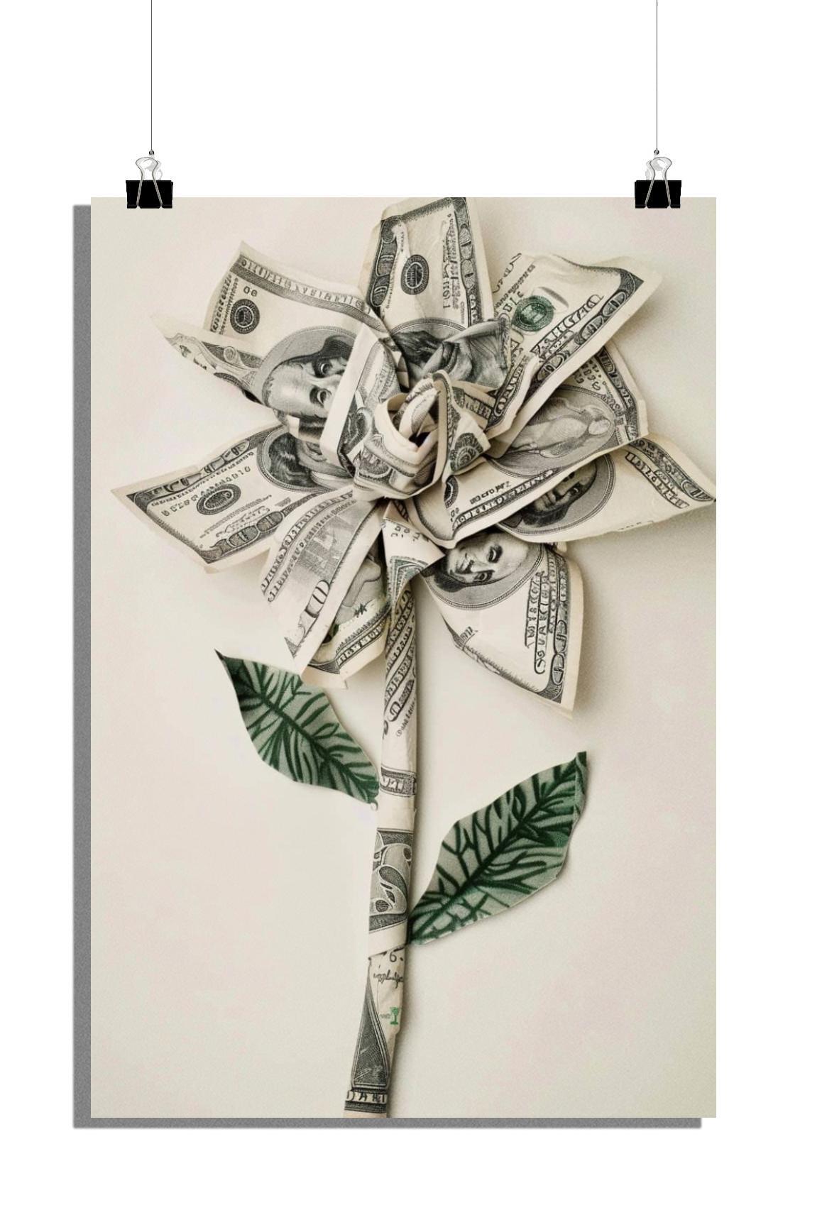Plakat z pieniędzmi - Plakat z kwiatami - Plakat artystyczny - Plakat origami - 51x71cm - Idealny do oprawienia w ramkę