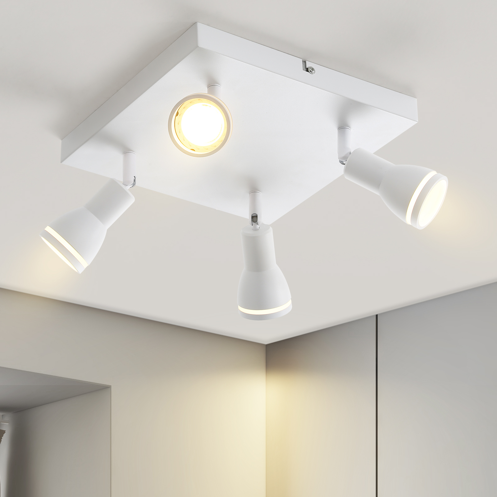 ZMH LED lampa sufitowa biała 4 płomienie reflektor GU10 obrotowy sufit metalowy do salonu biura sypialni, bez żarówek