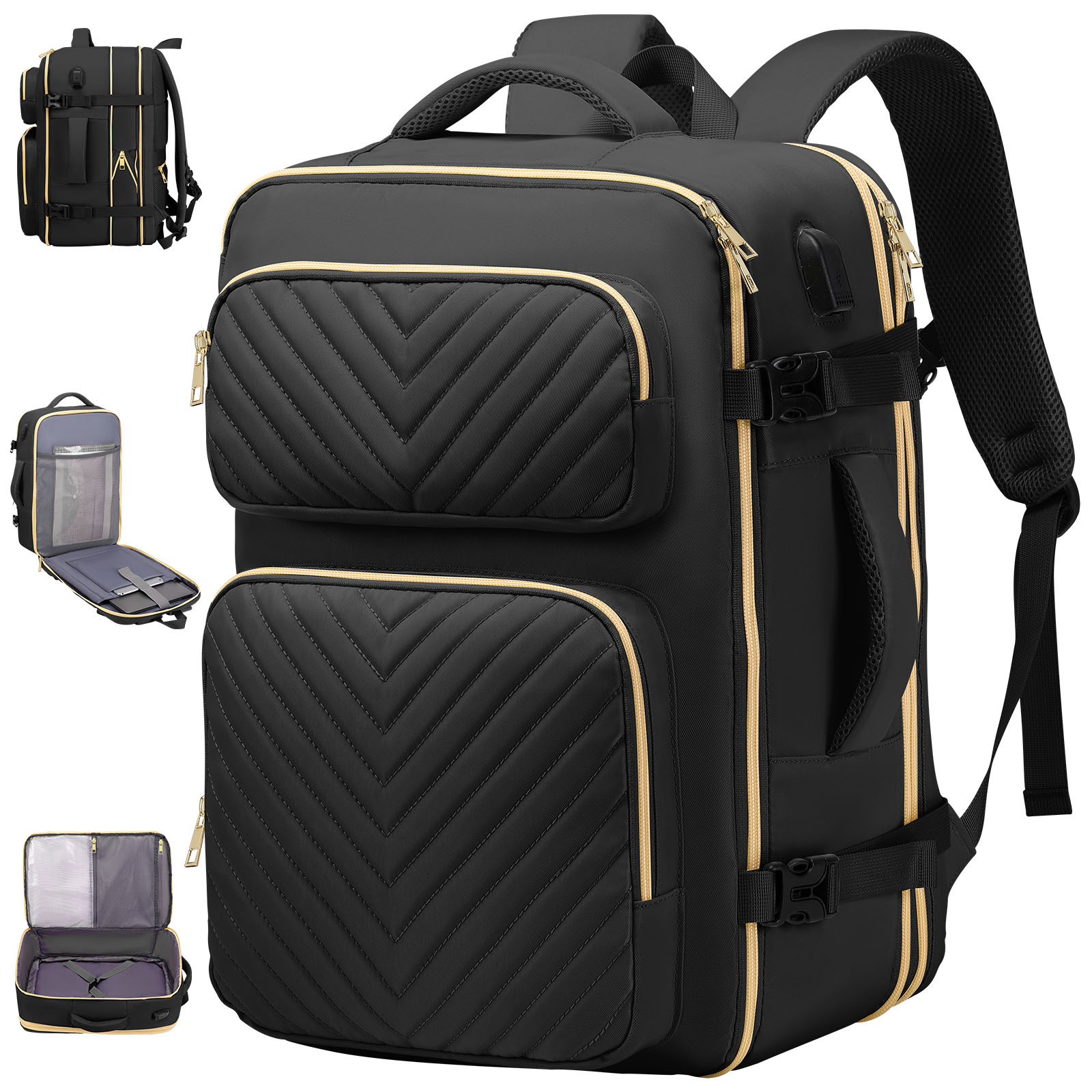 Plecak podróżny dla kobiet, plecak dla mężczyzn, plecak na laptopa 17,3' czarny