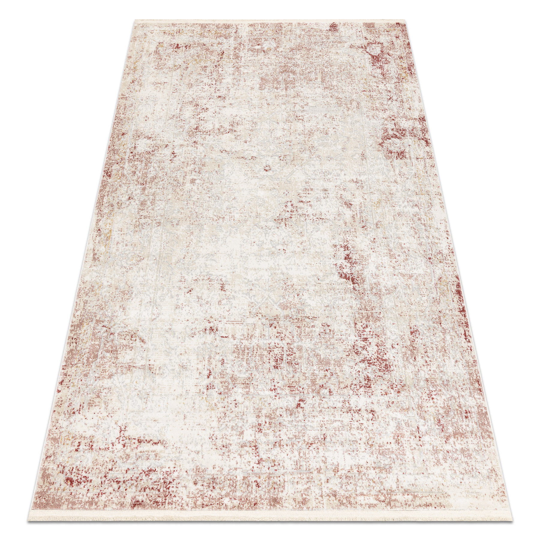 Dywan DISTIN 0828A / pudrowy / biały nowoczesny - Abstrakcja, vintage, frędzle różowy 140x190 cm