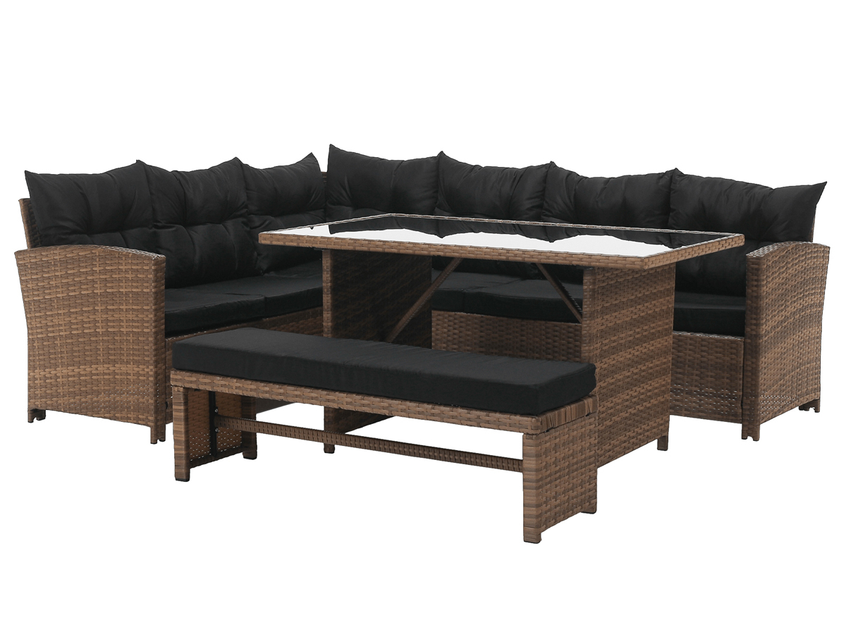 Kondela Meble ogrodowe ze sztucznego rattanu Madul - jasnobrązowy/czarny