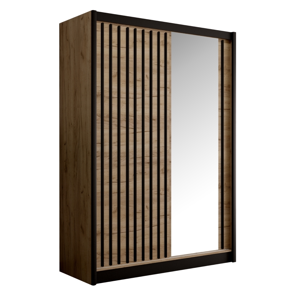 Kondela Szafa z drzwiami przesuwnymi Drabina 150 - dąb rzemieślniczy / czarny