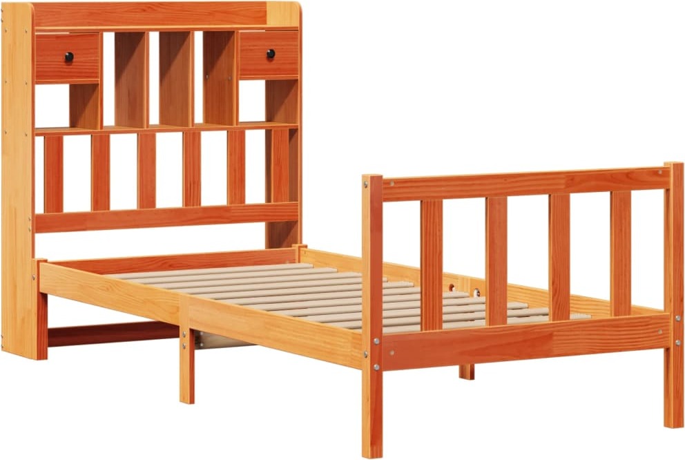 vidaXL Łóżko z litego drewna z półką bez materaca Wosk brązowy 100x200 cm