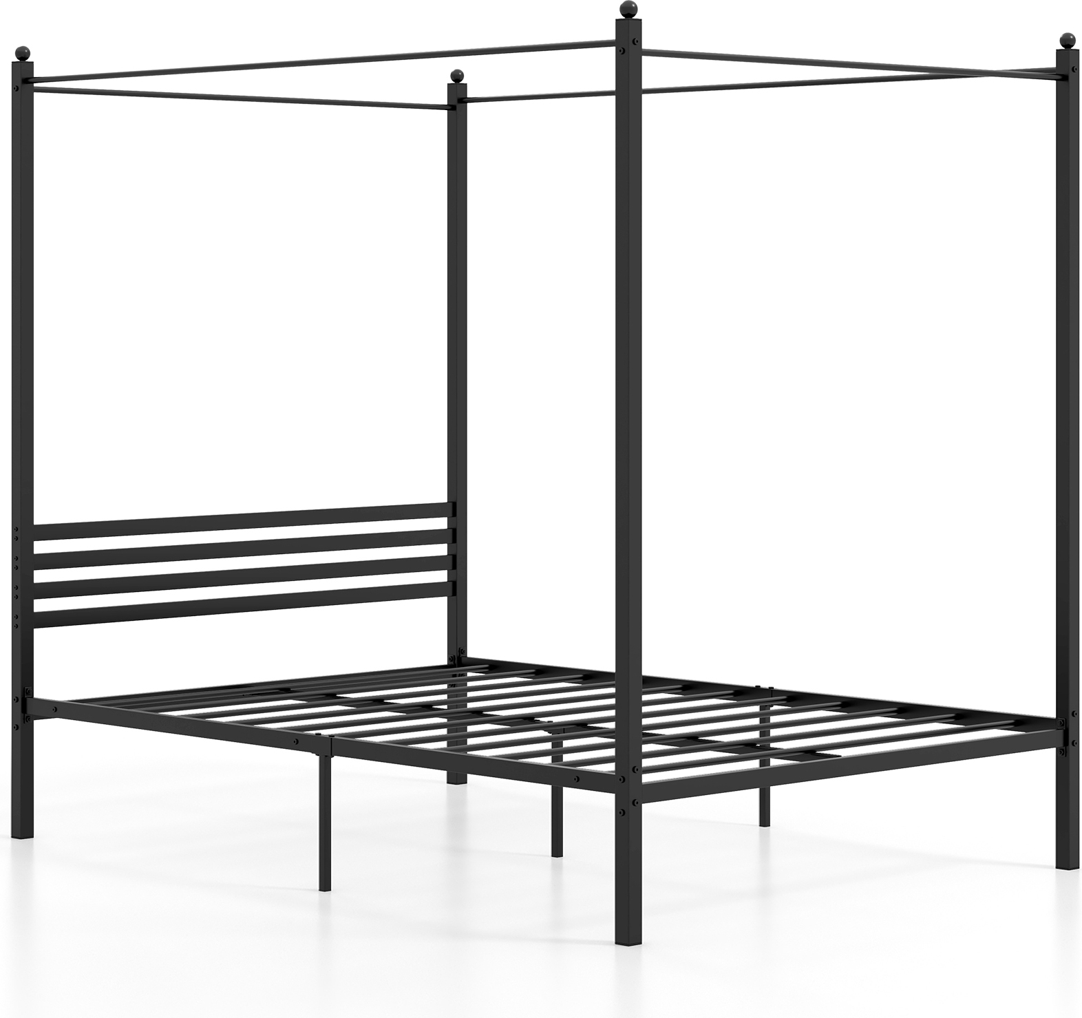 COSTWAY łóżko z baldachimem 140x200cm, rama łóżka z listwami, tylko rama łóżka, łóżko metalowe, łóżko podwójne, łóżko podwójne, łóżko do sypialni, czarne