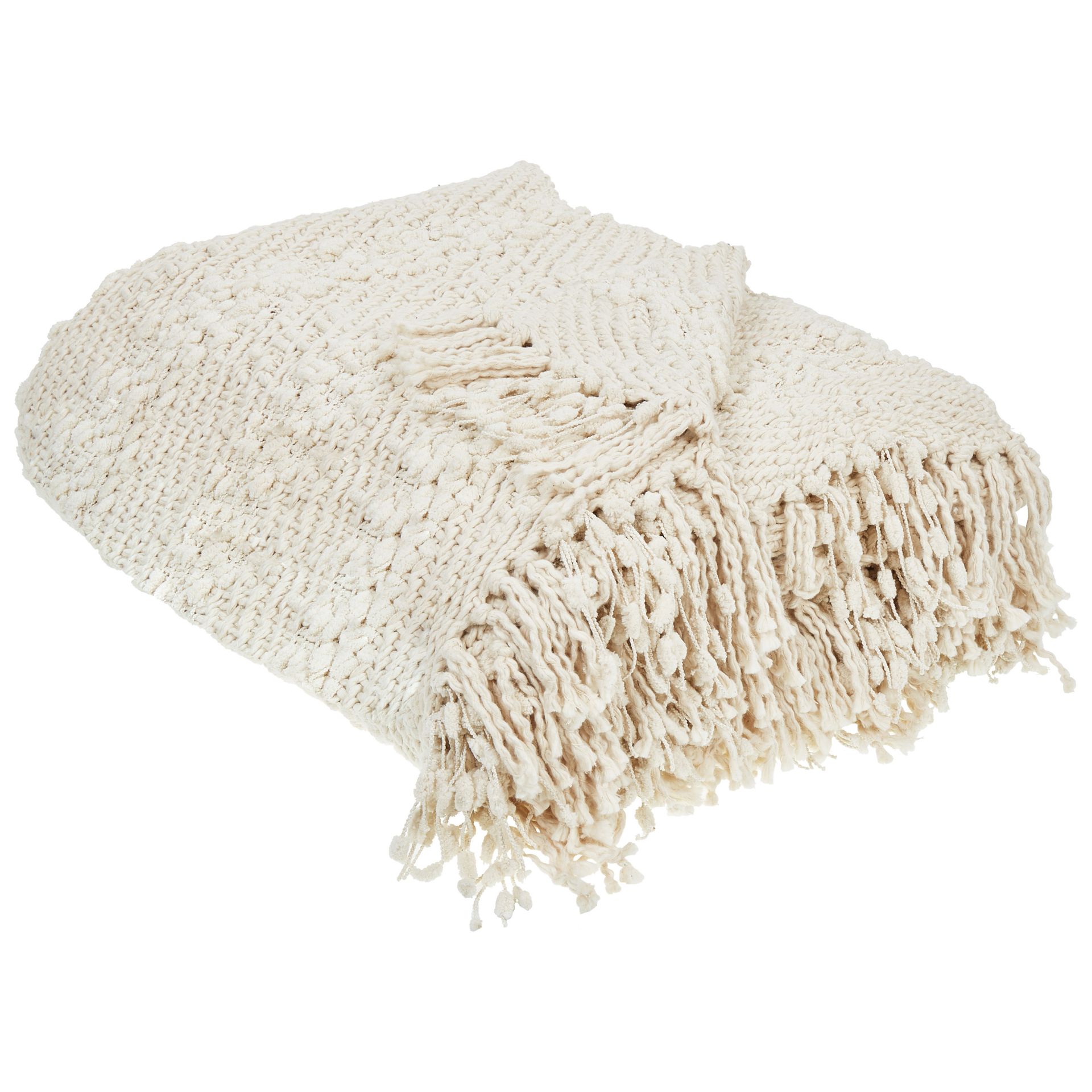 BELIANI Koc złamana biel bawełniany z akrylem 220 x 240 cm narzuta na łóżko kapa z frędzlami pleciony wzór