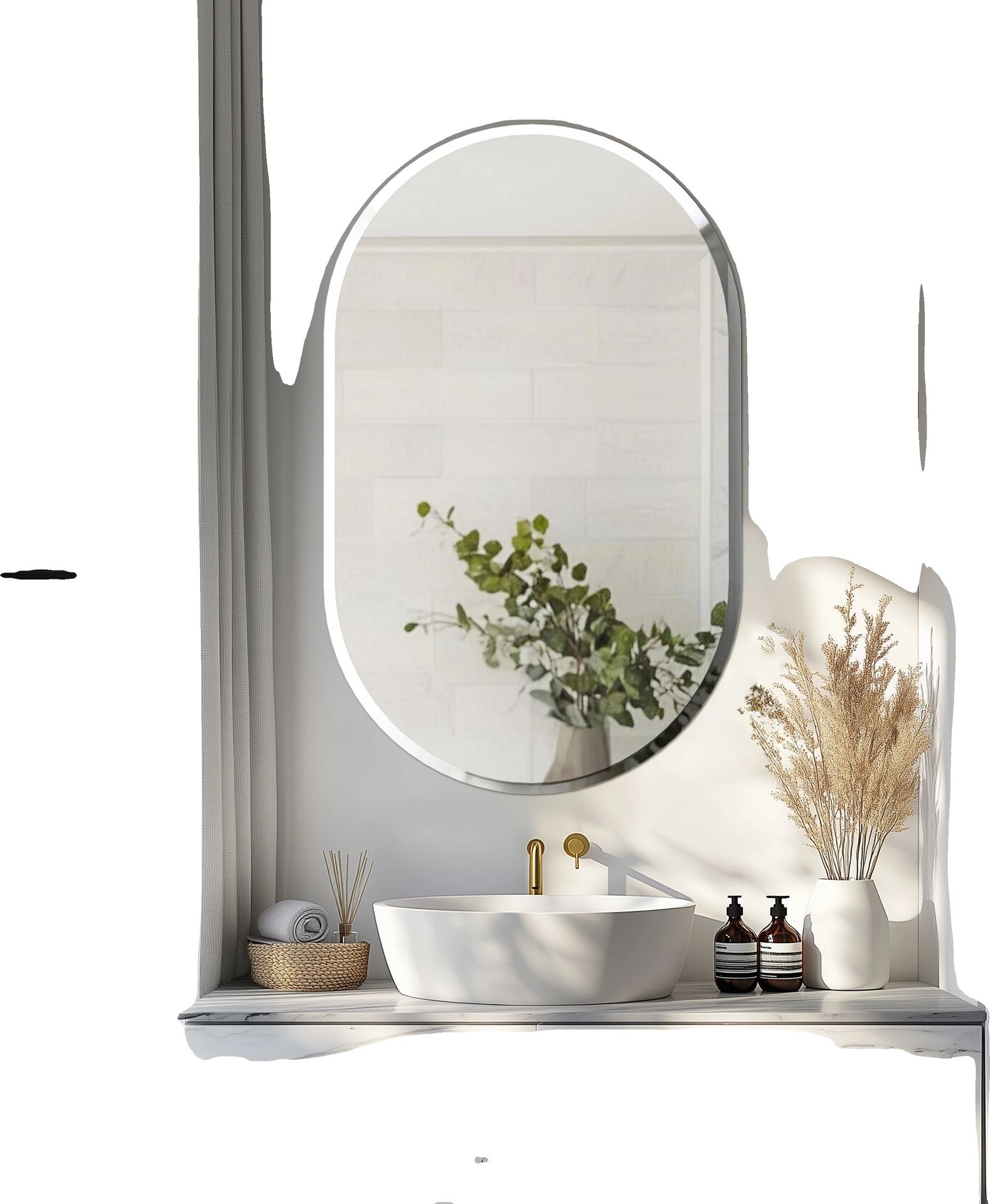 Owalne bezramowe lustro łazienkowe, wytrzymałe szkło, minimalistyczny styl, 32x20 cali