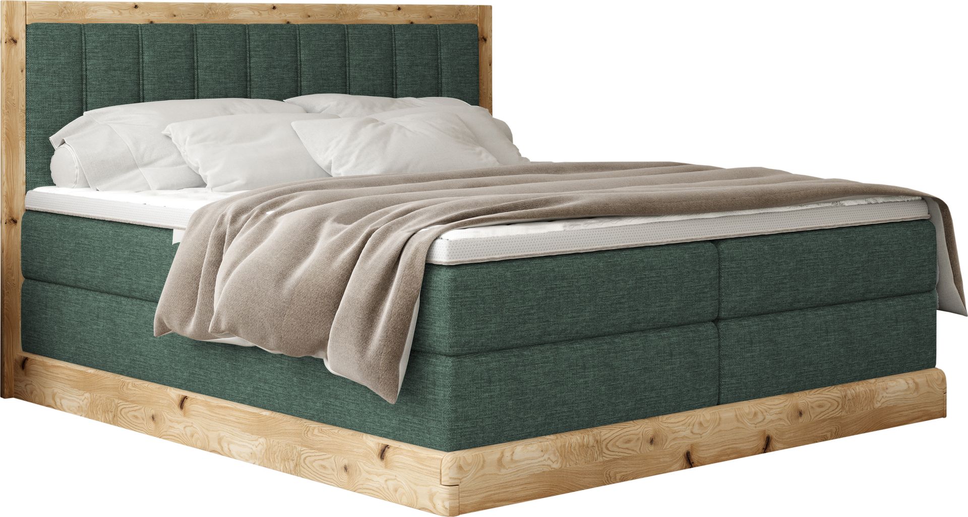 DomoHome Łóżko na sprężynach skrzyniowych Łóżko do sypialni Idealne do Twojej sypialni Luksusowe łóżko tapicerowane, rozmiar: 180x200x65cm, model: Alma, kolor: ciemnozielony