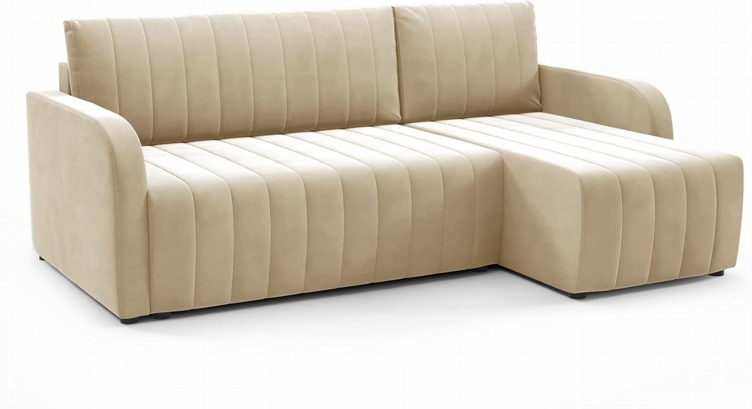 LIKMA Narożnik 224 cm Beżowy Rozkładany Otto Kształt L z Funkcją Spania (200x140 cm) i Pojemnikiem na Pościel Tapicerowana Sofa