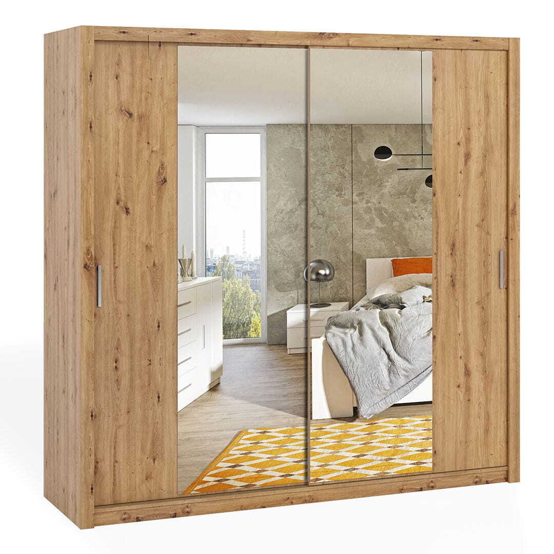 Szafa Przesuwna BONO Szerokość 220 cm Dąb Artisan 2-drzwiowa Lustro Garderoba