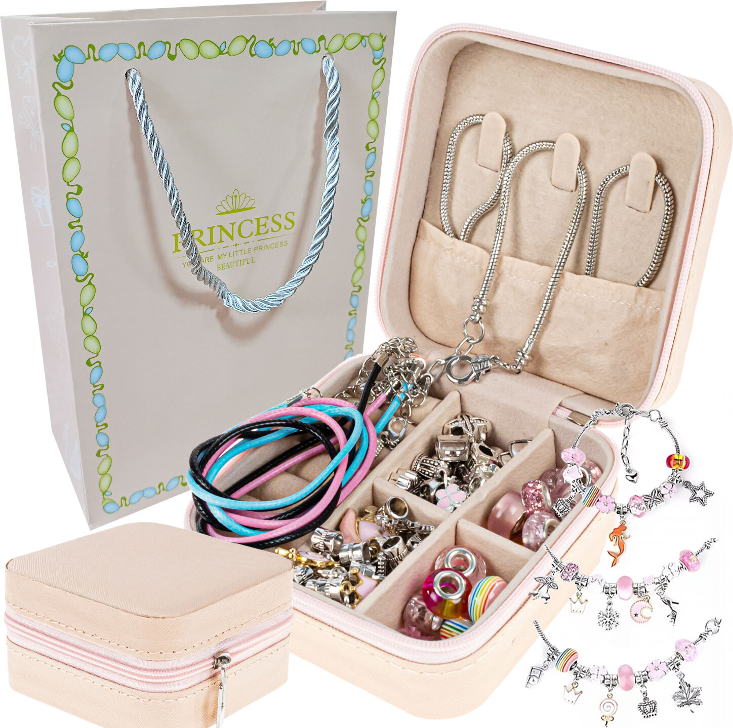 Zestaw Diy Bransoletki Naszyjniki Koraliki Charmsy Szkatułka Na Biżuterię