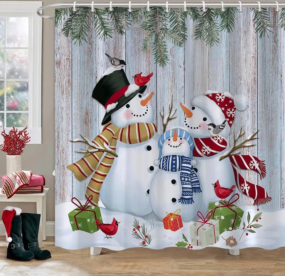 Zasłona prysznicowa Christmas Winter Holiday Zasłony prysznicowe 180 x 180 cm Wodoodporna zmywalna zasłona do łazienki z 12 haczykami, styl K