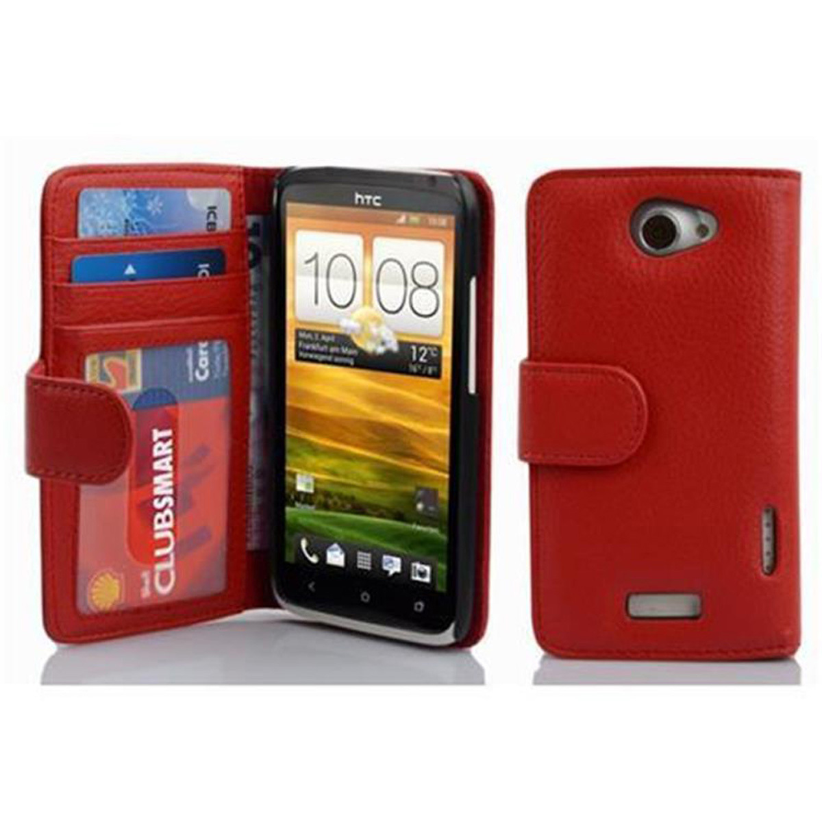 Etui Cadorabo do HTC ONE X / X+ w kolorze INFERNO RED Etui na telefon komórkowy z magnetycznym zamknięciem i 3 miejscami na karty Etui Etui ochronne Etui z klapką w stylu książki