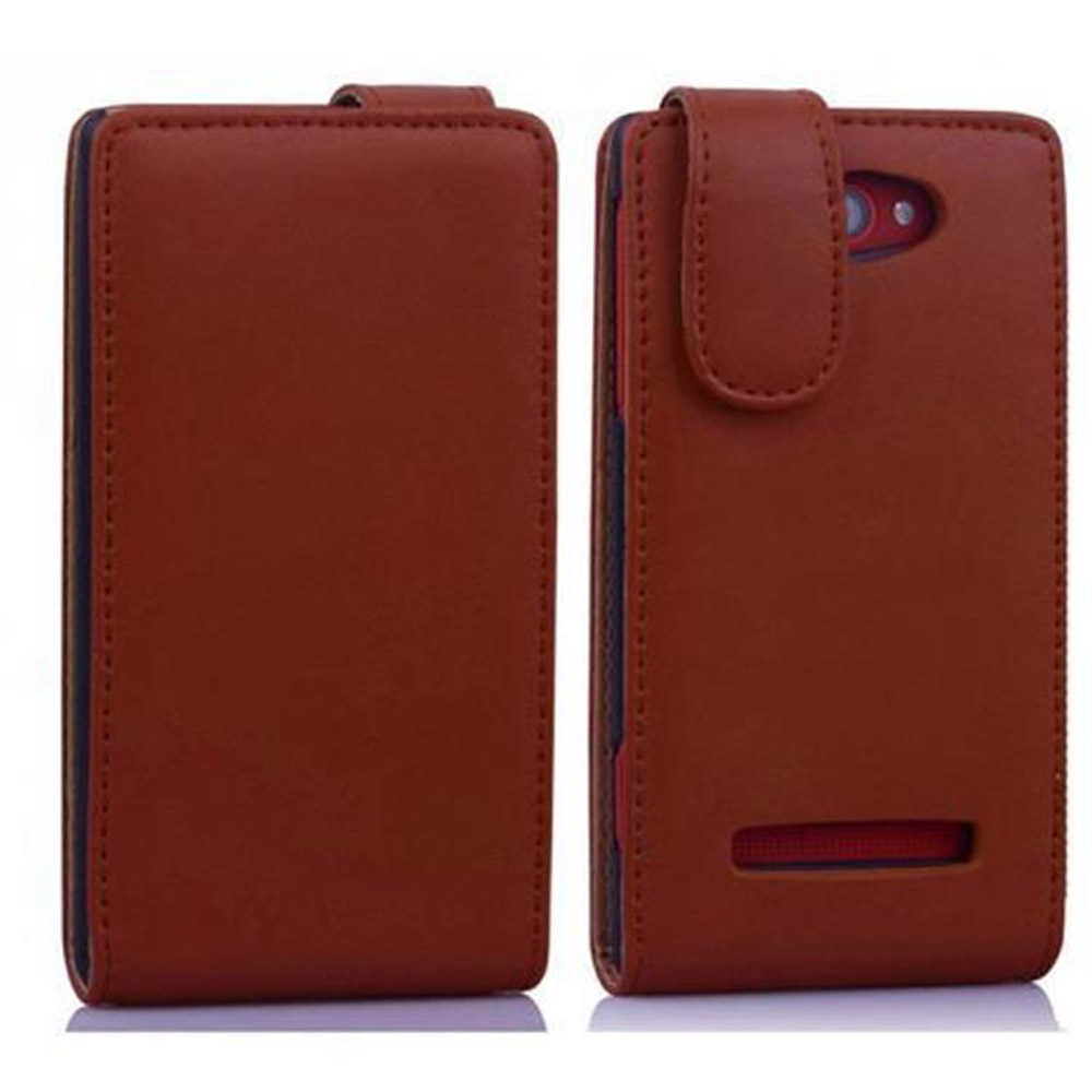 Etui Cadorabo do HTC 8X w kolorze KAKAO BROWN etui na telefon komórkowy z klapką wykonane z gładkiej sztucznej skóry pokrowiec ochronny pokrowiec z klapką w stylu książki