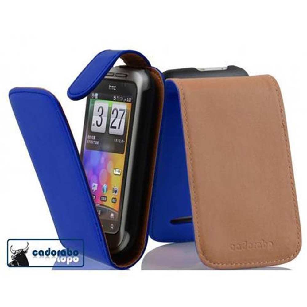 Etui Cadorabo do HTC WILDFIRE S w kolorze BRILLIANT BLUE Etui na telefon komórkowy z klapką wykonane z gładkiej imitacji skóry Etui Etui ochronne Etui z klapką w stylu książki