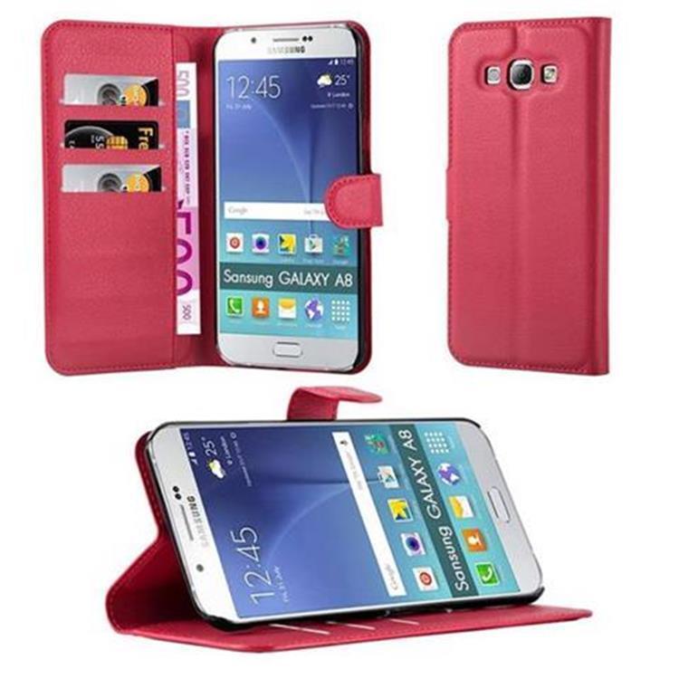 Etui Cadorabo do Samsung Galaxy A8 2015 w kolorze KARMIN RED Etui na telefon komórkowy z magnetycznym zamknięciem, funkcją podstawki i miejscem na kartę Etui Etui ochronne Etui z klapką w stylu książki