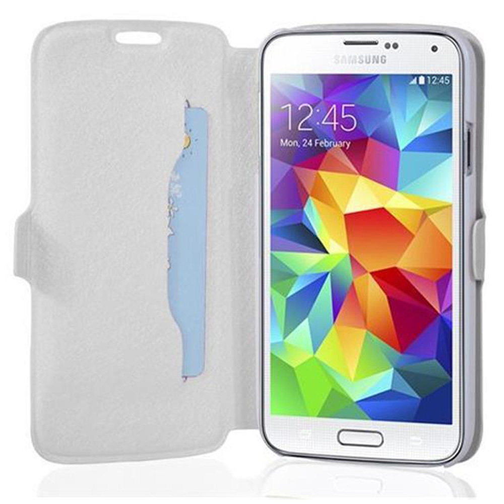Etui Cadorabo do Samsung Galaxy S5 / S5 NEO - Etui w kolorze ICY WHITE ? Etui na telefon komórkowy z funkcją podstawki i kieszenią na kartę w ultra cienkiej konstrukcji - Etui Pokrowiec Etui ochronne Etui Książka