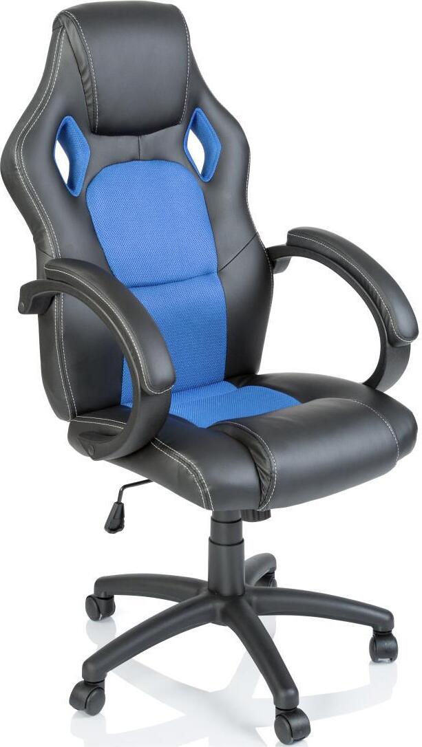 Fotel biurowy TRESKO Racing krzesło obrotowe fotel sportowy krzesło biurowe krzesło do biurka czarny/jasnoniebieski