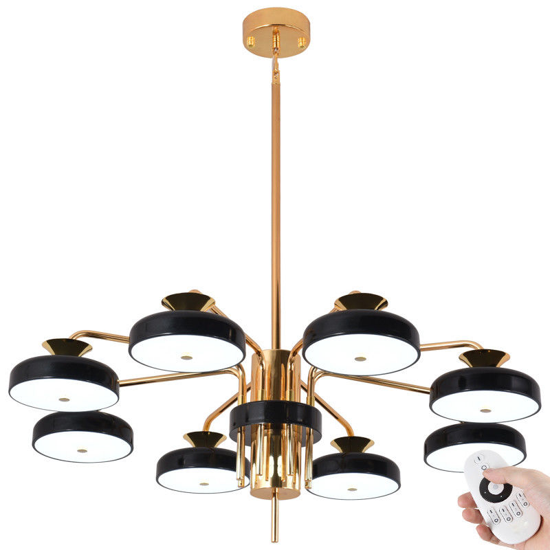Lampa sufitowa LED XW816-8H z pilotem Regulacja barwy/jasności światła Akrylowy klosz Czarna/złota lakierowana metalowa rama