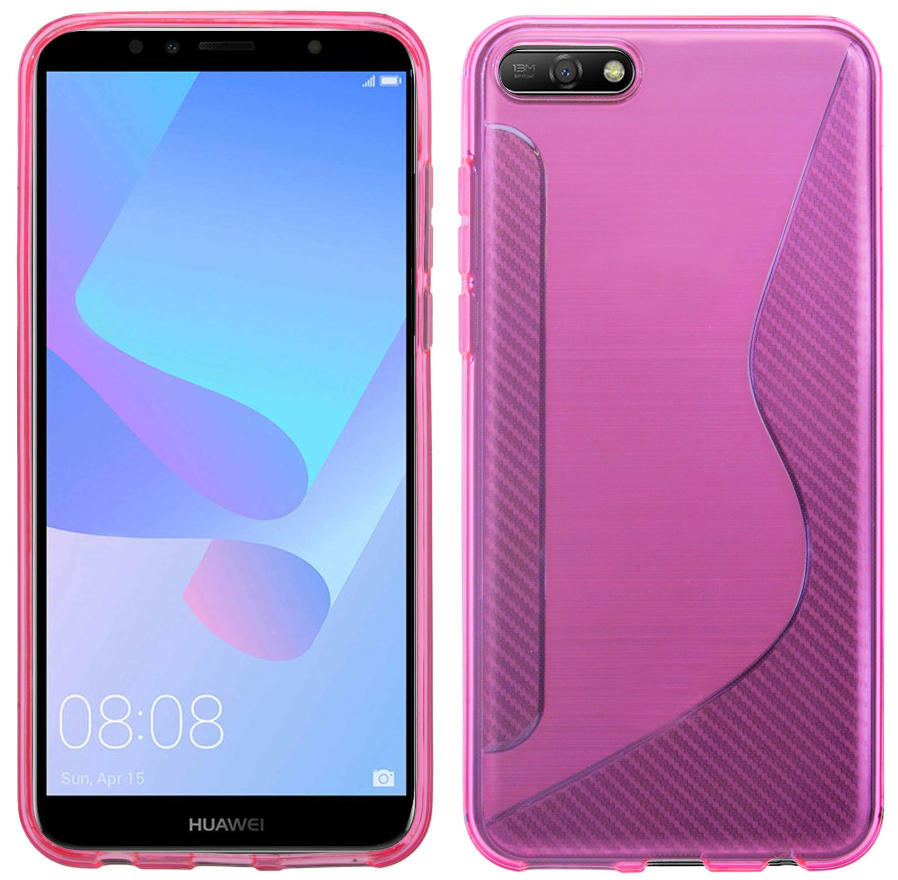 Silikonowe etui ochronne na telefon komórkowy Honor 7S Czarno-różowy