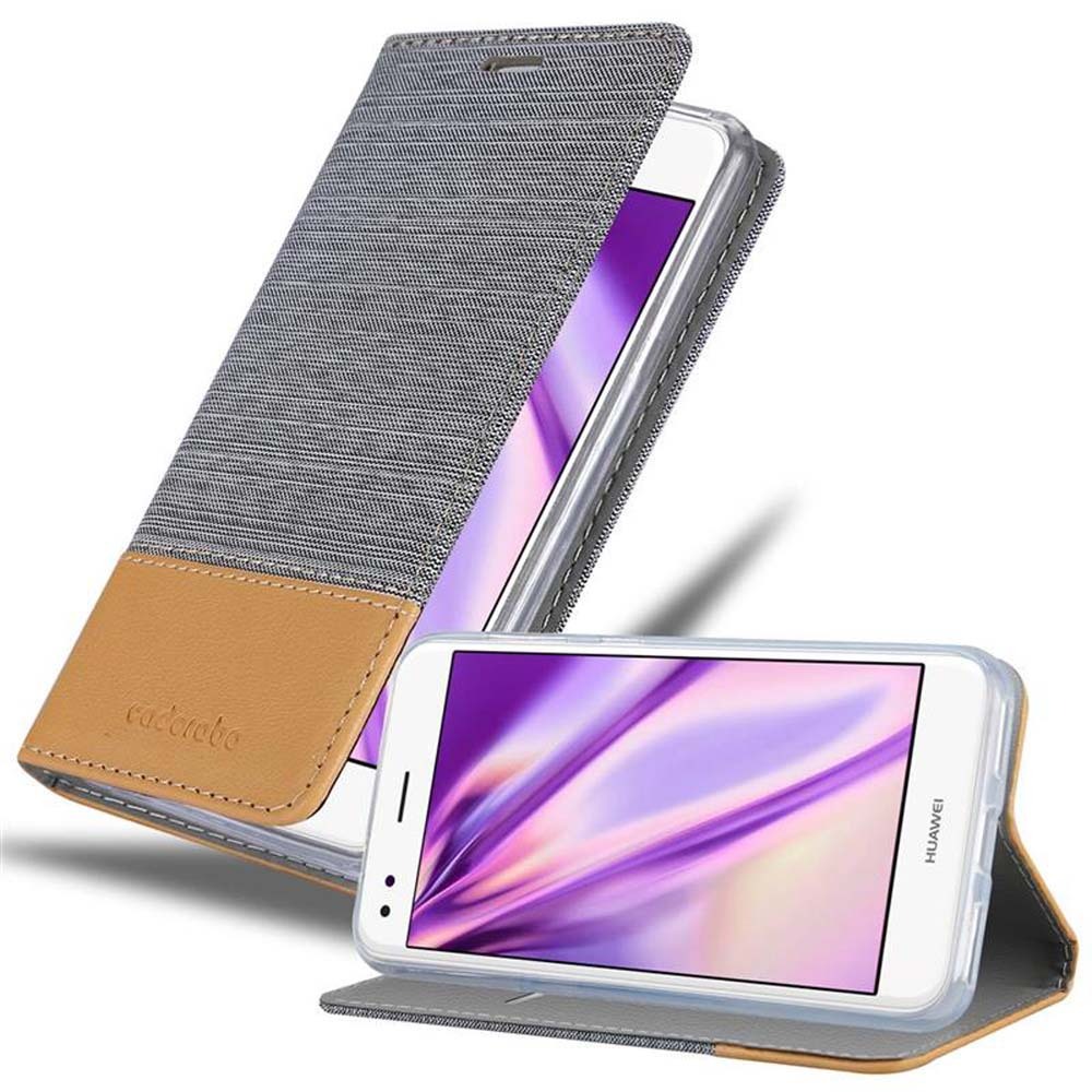 Cadorabo Etui do Huawei ENJOY 7 w kolorze LIGHT GREY BROWN Etui na telefon komórkowy z magnetycznym zamknięciem, funkcją podstawki i miejscem na kartę Etui Etui ochronne Etui z klapką w stylu książki