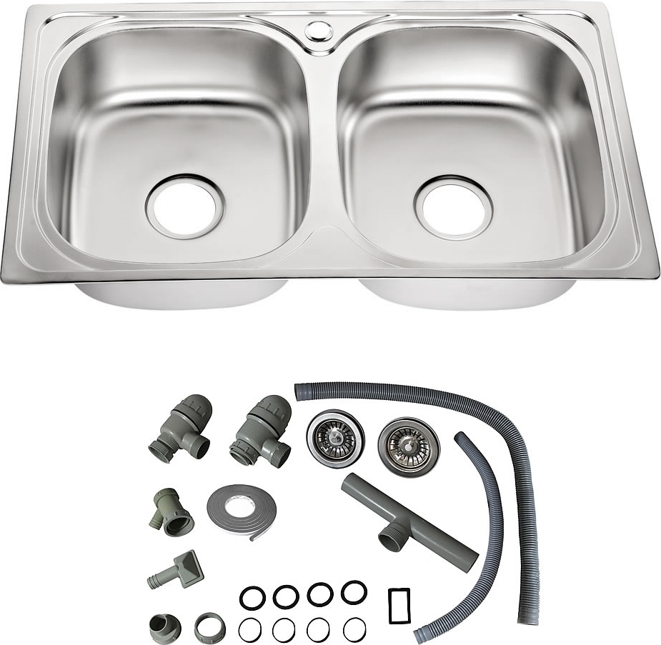 Mucola dwukomorowy zlewozmywak kuchenny zlewozmywak ze stali nierdzewnej wbudowany zlewozmywak ze stali nierdzewnej - wbudowany zlewozmywak 81CM