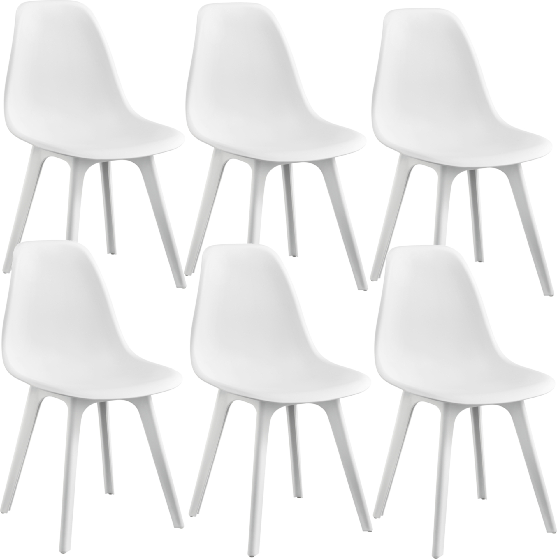[en.casa] 6x Krzesło Design 83 x 54 x 48 cm Białe krzesło do jadalni z tworzywa sztucznego w stylu skandynawskim z ochraniaczem na podłogę