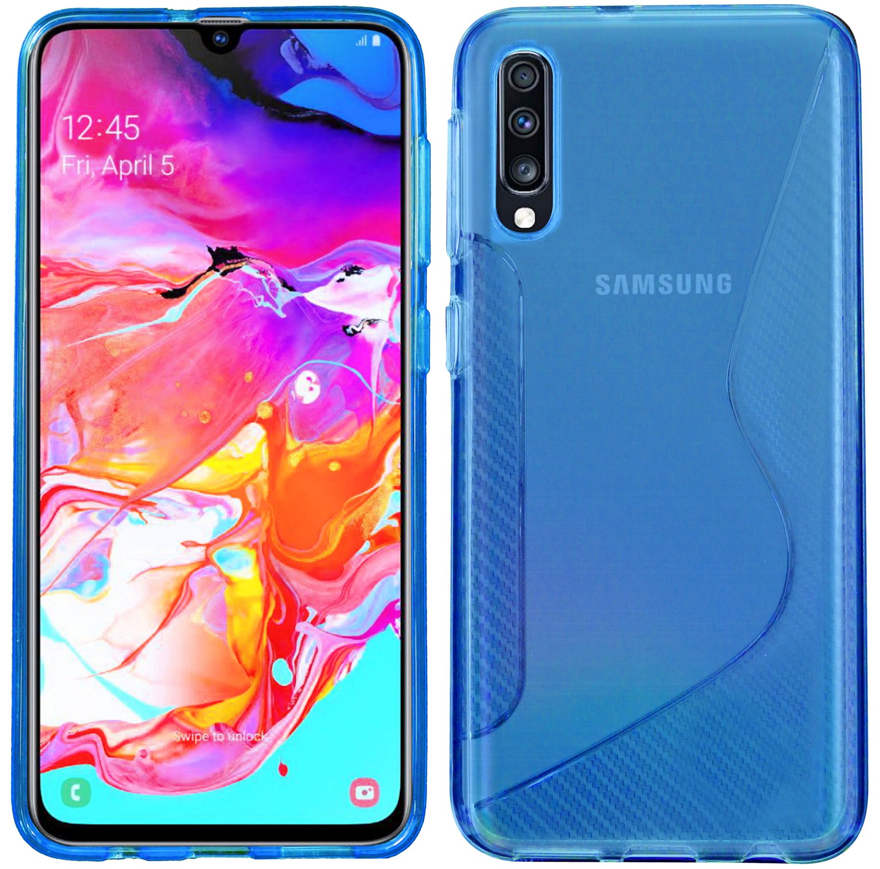 cofi1453® S-Line Case Bumper kompatybilny z Samsung Galaxy A70 (A705F) Silikonowe etui odporne na wstrząsy Etui na telefon TPU Pokrowiec Niebieski