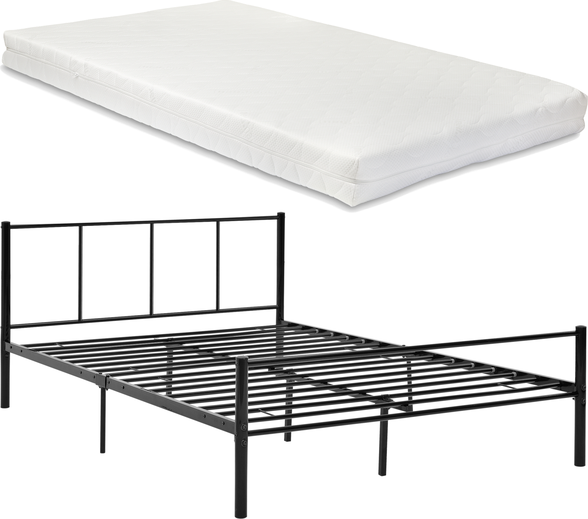 [Łóżko metalowe 140x200 cm z materacem z zimnej pianki Łóżko podwójne czarne Łóżko stalowe z materacem z zimnej pianki Oeko-Tex Standard 100 Łóżko dla gości ze stelażem z listew Materac i zagłówek