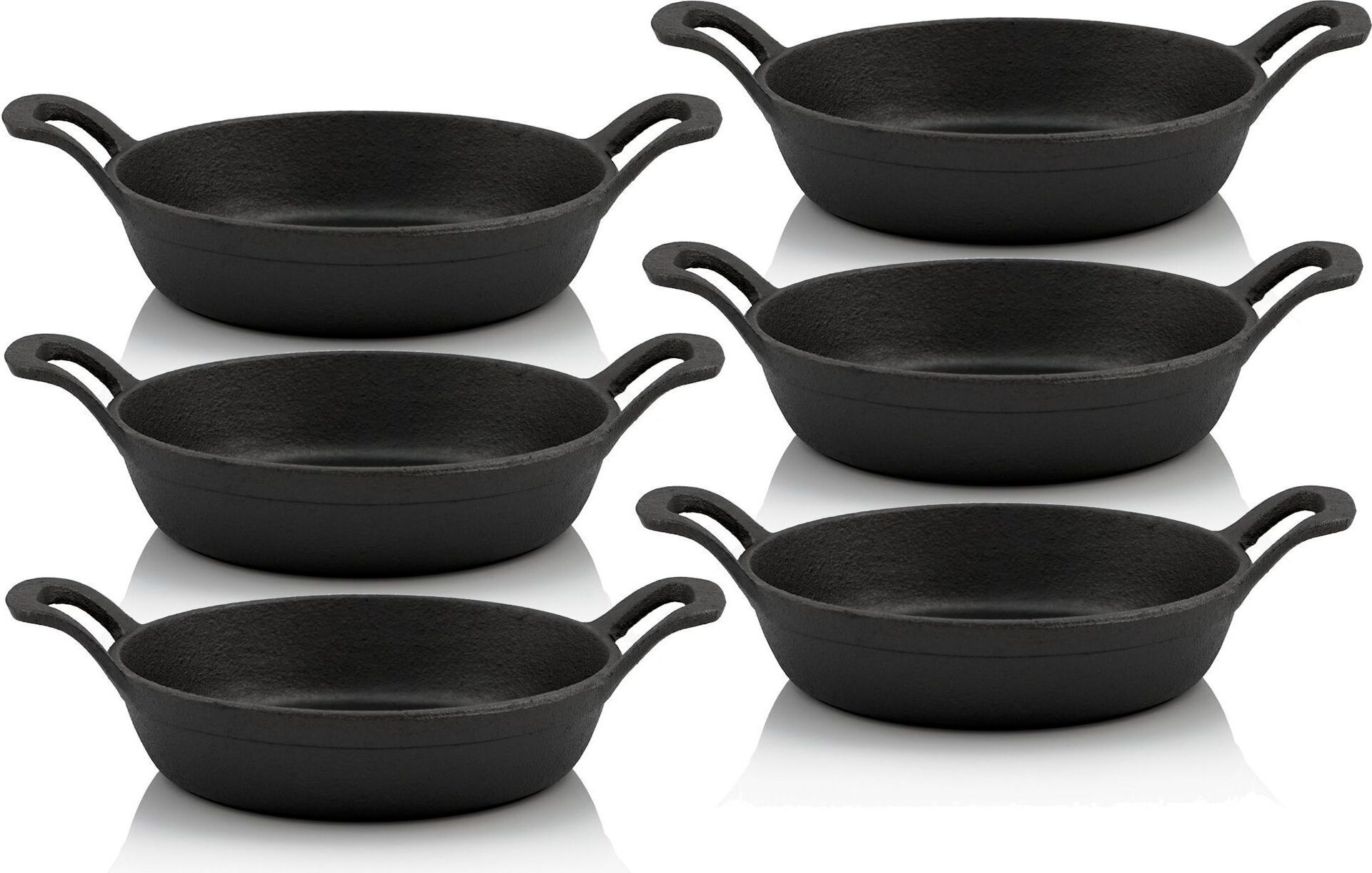 Zestaw żeliwnych patelni do serwowania BBQ-Toro, 6 elementów, Ø 20 cm, okrągła, żeliwna patelnia, patelnia do smażenia