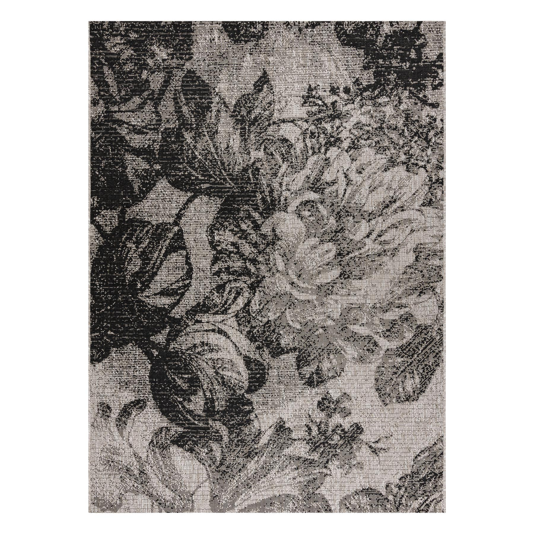 DYWAN SZNURKOWY SIZAL FLOORLUX 20491 KWIATY srebrny / czarny beżowy 120x170 cm