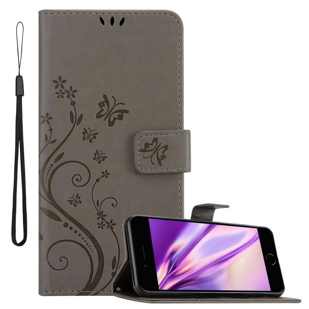 Etui Cadorabo do Apple iPhone 7 PLUS / 7S PLUS / 8 PLUS etui ochronne w kolorze szarym pokrowiec ochronny etui na telefon komórkowy kwiaty