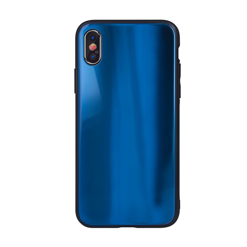 Aurora szklane etui silikonowe etui na iPhone 8 twarde etui TPU ochrona telefonu komórkowego w kolorze ciemnoniebieskim