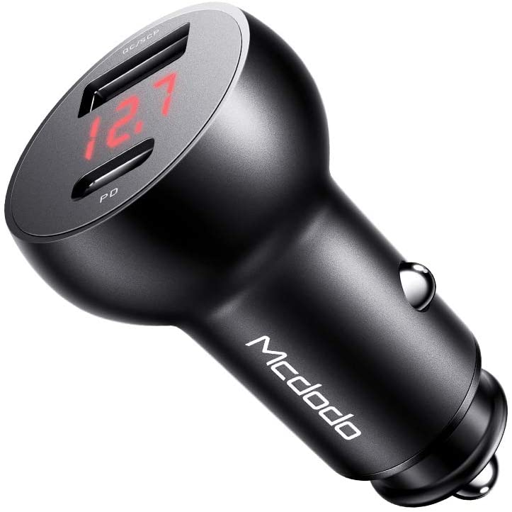 Ładowarka samochodowa Mcdodo Q3.0 Quick Charge USB 3.0 2x USB Type-C 30W 5A z wyświetlaczem LED kompatybilna ze smartfonami i tabletami Czarny