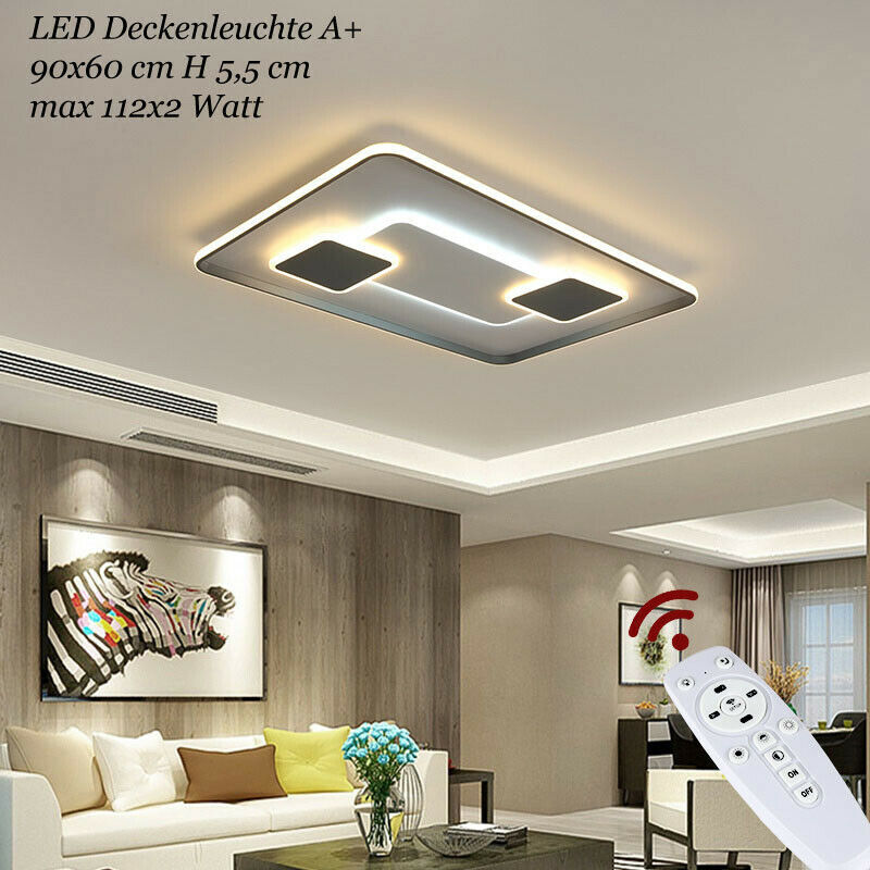 Eurotondisplay LED lampa sufitowa Lampa sufitowa 9641CFX, 90x60 cm 224W pilot zdalnego sterowania Barwa światła/jasność regulowana ściemnialna biała/szara malowana metalowa rama A+